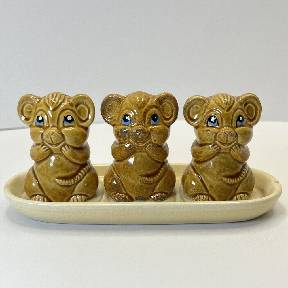 Mouse Salt Pepper Shaker Toothpick Holder Tray Toothpicks Hold Ceramic 1960